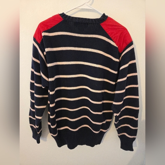 Polo Ralph Lauren Sweater Stripes Womens Size XL Red Shoulder Patches Cotton Hea - Picture 2 of 7